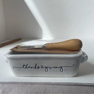 Mud Pie White Mini Loaf Pan / Dish with Wooden Spreader